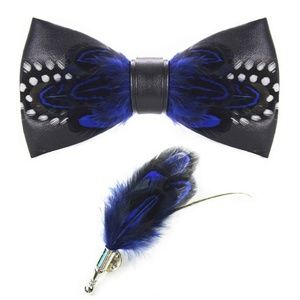 Mens Natural Feather Pre-Tied Bow tie & Lapel Pin